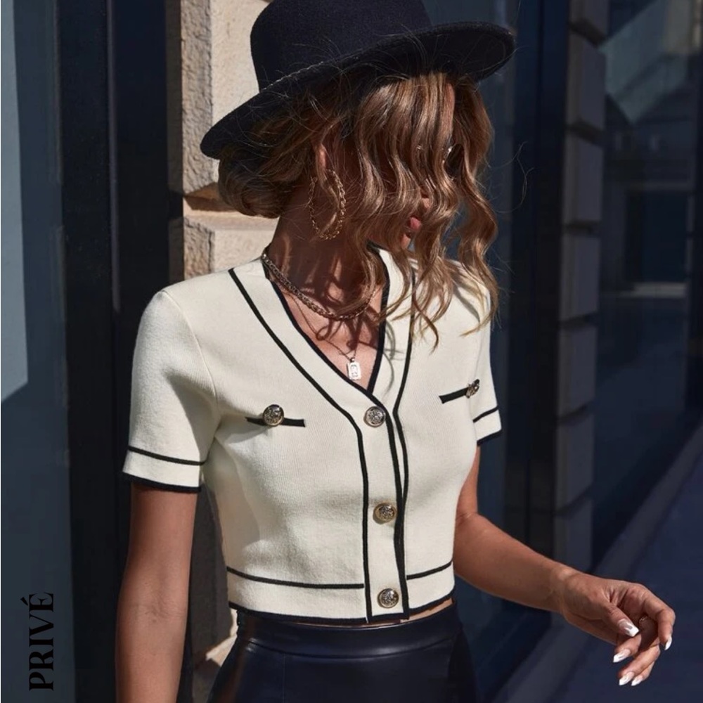 SHEIN privé Short Sleeve Knit Cardigan
